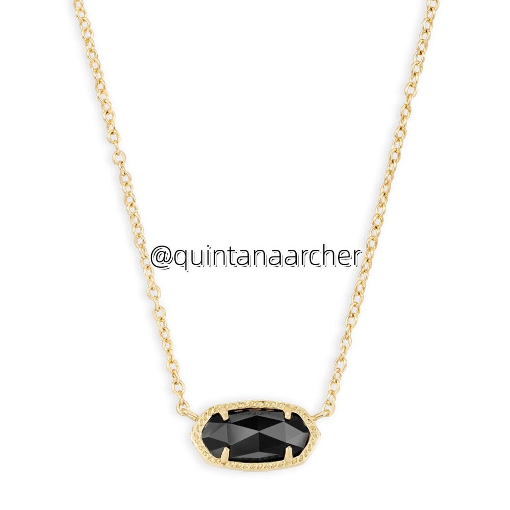 Elisa Gold Pendant Necklace in Black Opaque Glass